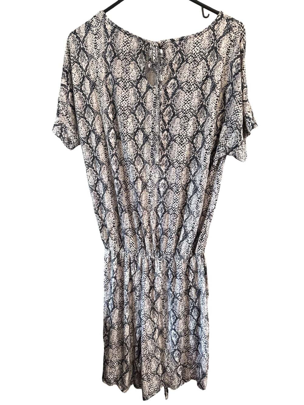 Zenana Snakeskin Print Short Sleeve Elastic Waist Jumpsuit Medium